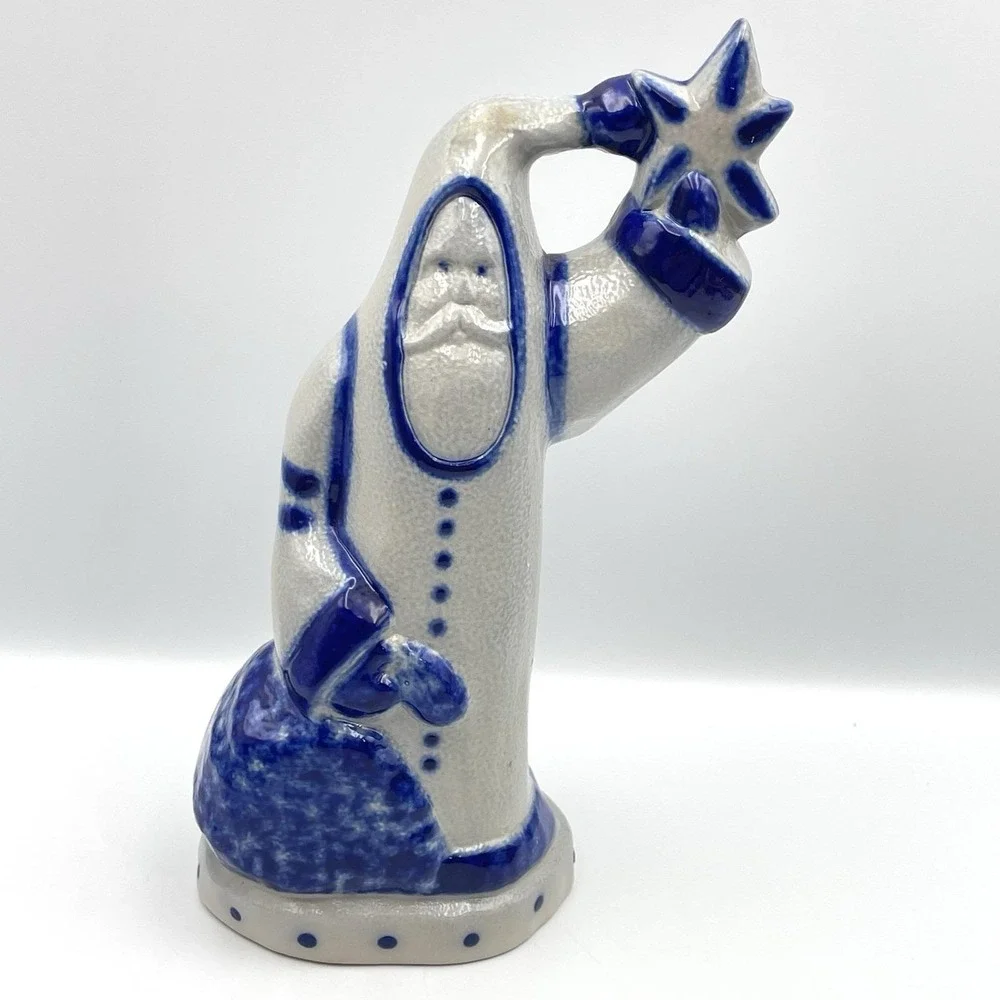 Eldreth Pottery 1997 Santa Claus Father Christmas Salt Glaze Blue 10" Figurine - Picture 1 of 13